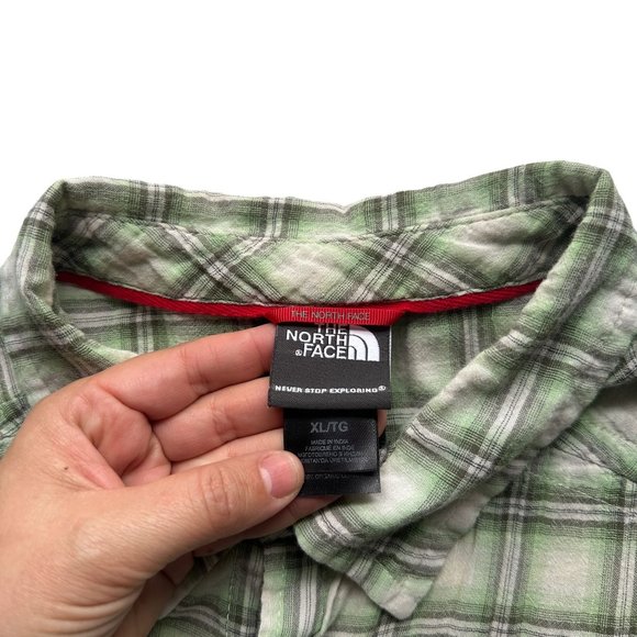 North Face Mens XL Green Plaid Check 100% Cotton Short Sleeve Button Up Shirt - Picture 6 of 11